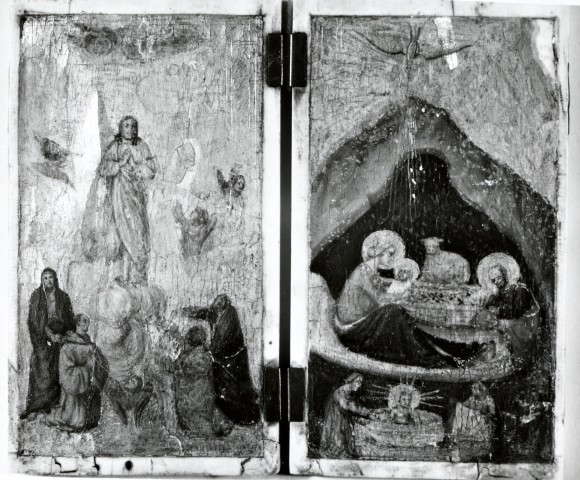 The Walters Art Museum — Italian, XIV cent. Style of North Italy? Diptych. Madonna and Child with Two Angels; Crucifixion — insieme